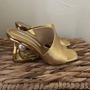Gold Women's Heeled Mules